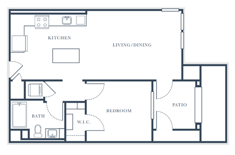 Floor plan for 1 bed, 1 bath, 756 sqft